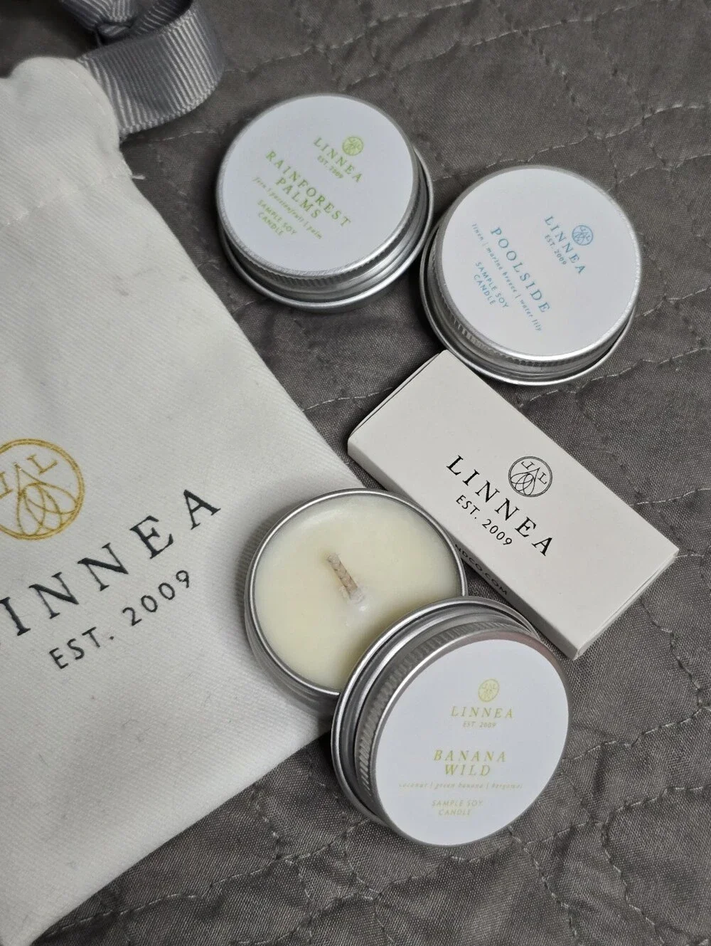 NWT LINNEA Summer Escape 3-Candle Discovery Set + Matches & Pouch